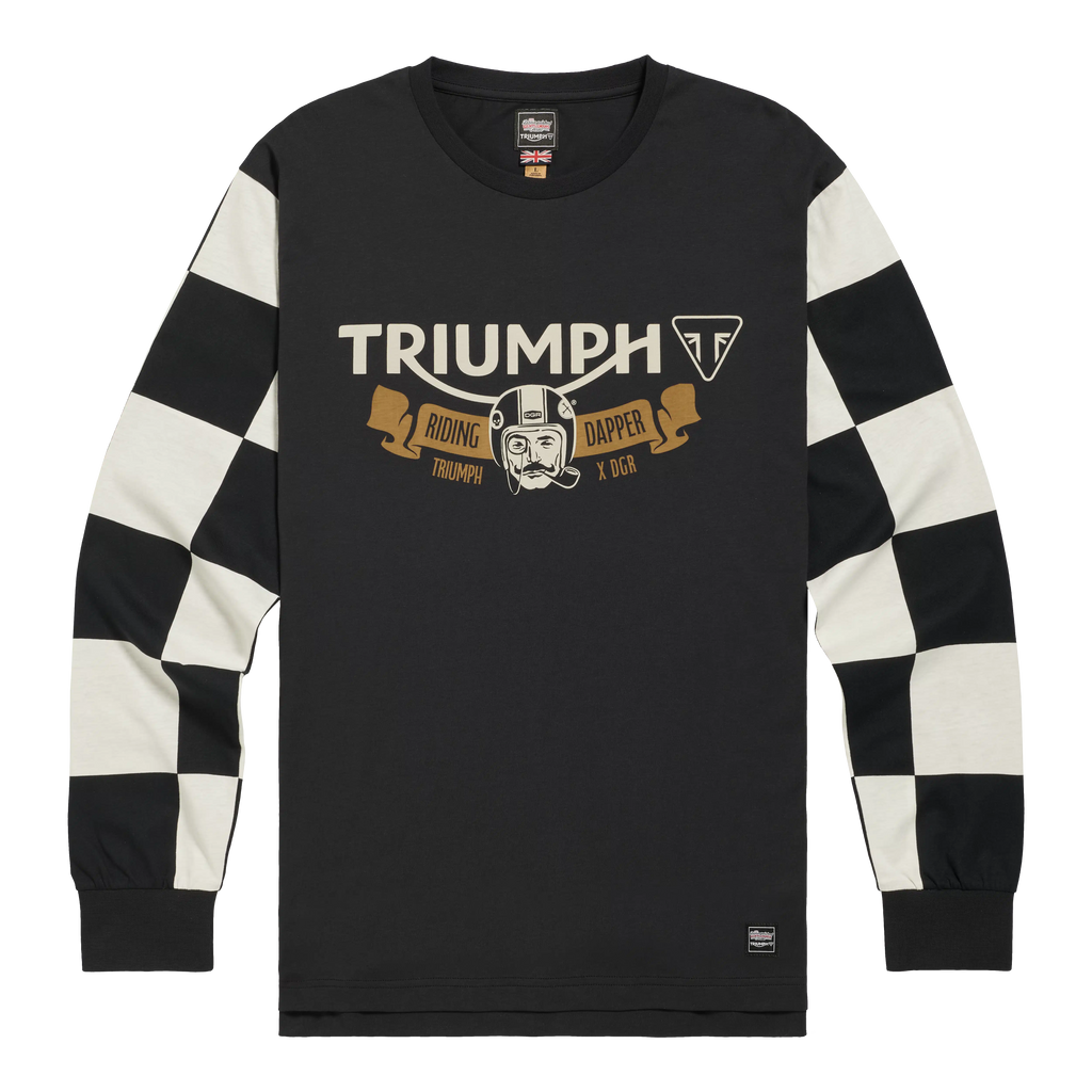 Dudley DGR long sleeve tee in dark gray with a subtle graphic logo on the chest and ribbed cuffs.