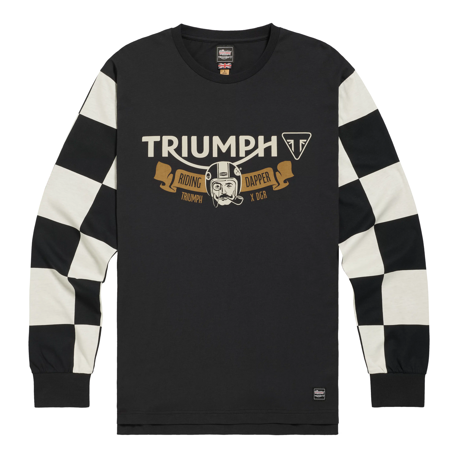 Dudley DGR long sleeve tee in dark gray with a subtle graphic logo on the chest and ribbed cuffs.